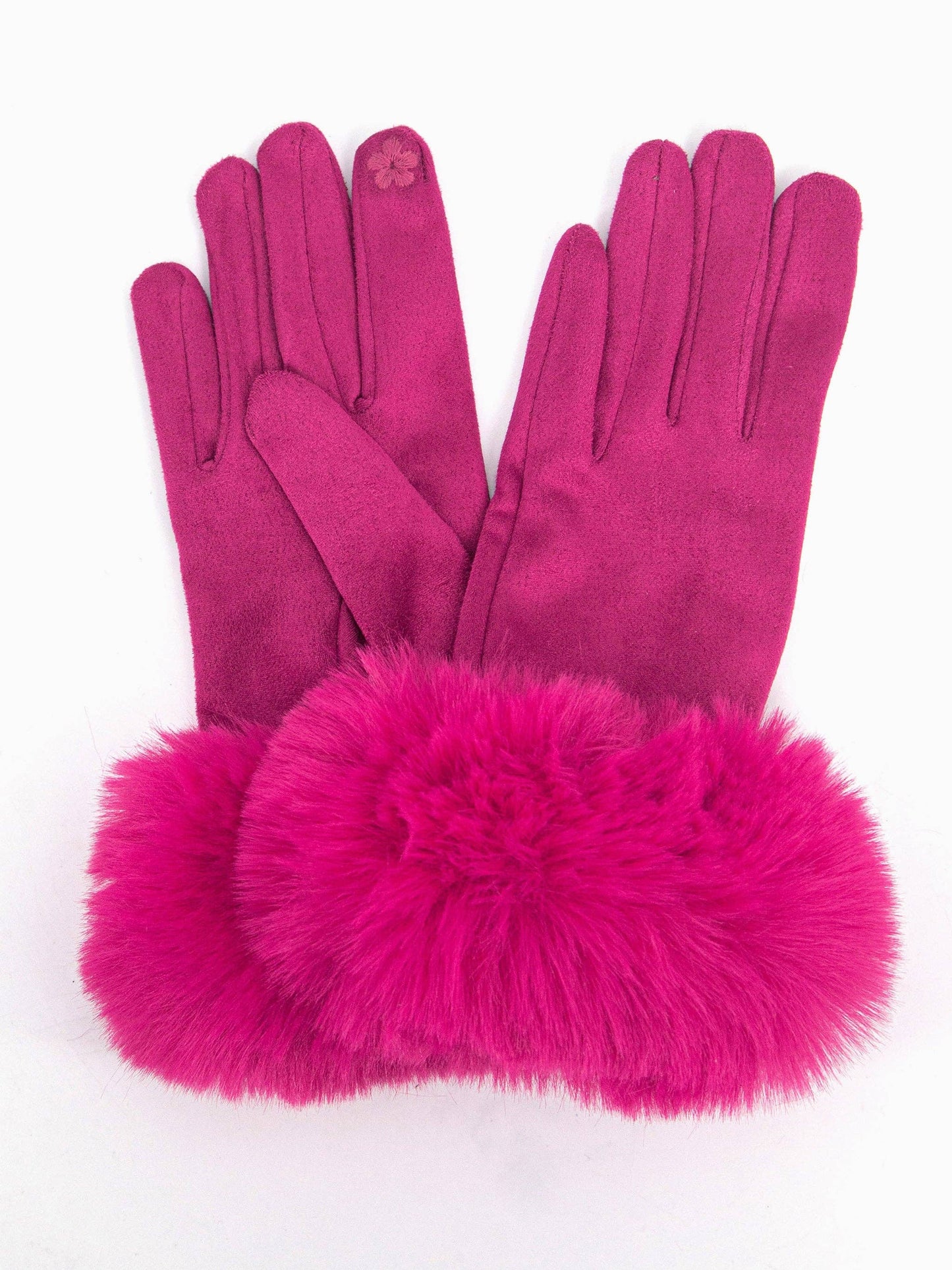 Zara Faux Fur Cuff Gloves - Fuchsia, Velvet