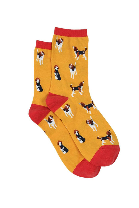 Womens Bamboo Beagle Dog Socks Novelty Ankle Socks Mustard