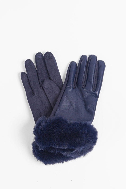 Vegan Leather Touch Screen Gloves- Navy Blue