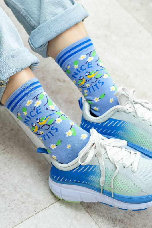 Women's Combed Cotton Ankle Socks- Blue, Nice Tits